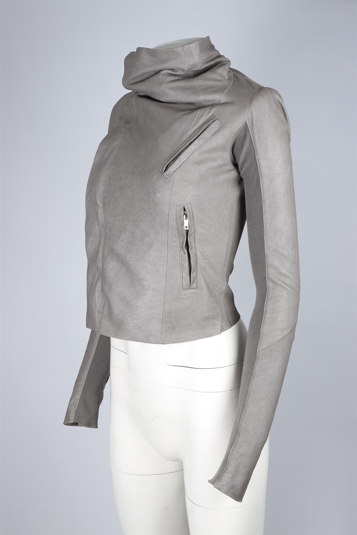 RICK OWENS GREY LEATHER JACKET IT 38 UK 6