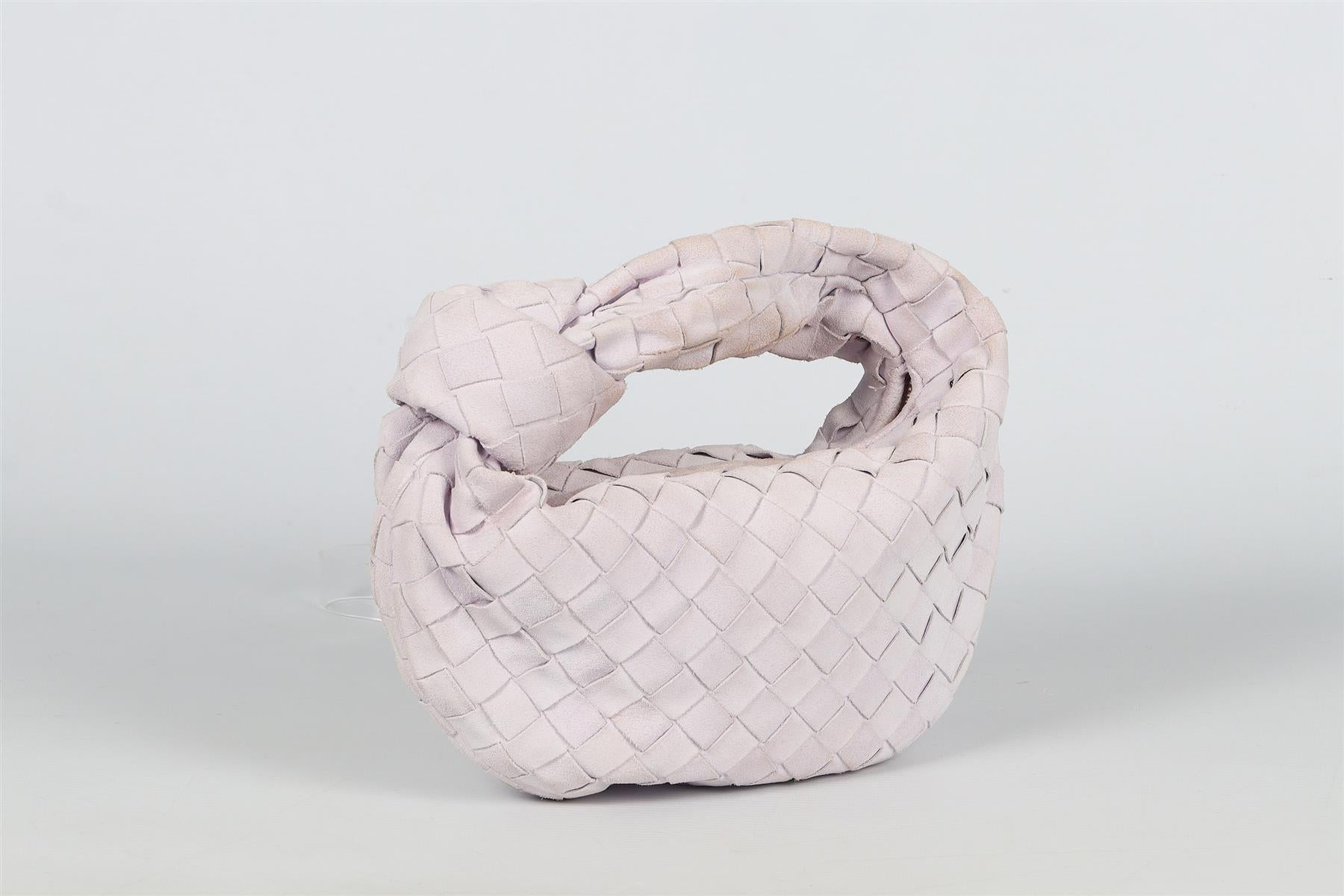 BOTTEGA VENETA PINK JODIE MINI INTRECIATTO SUEDE TOTE BAG