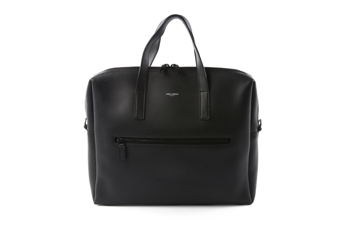 SAINT LAURENT BLACK MEN'S BOLD LEATHER BRIEFCASE