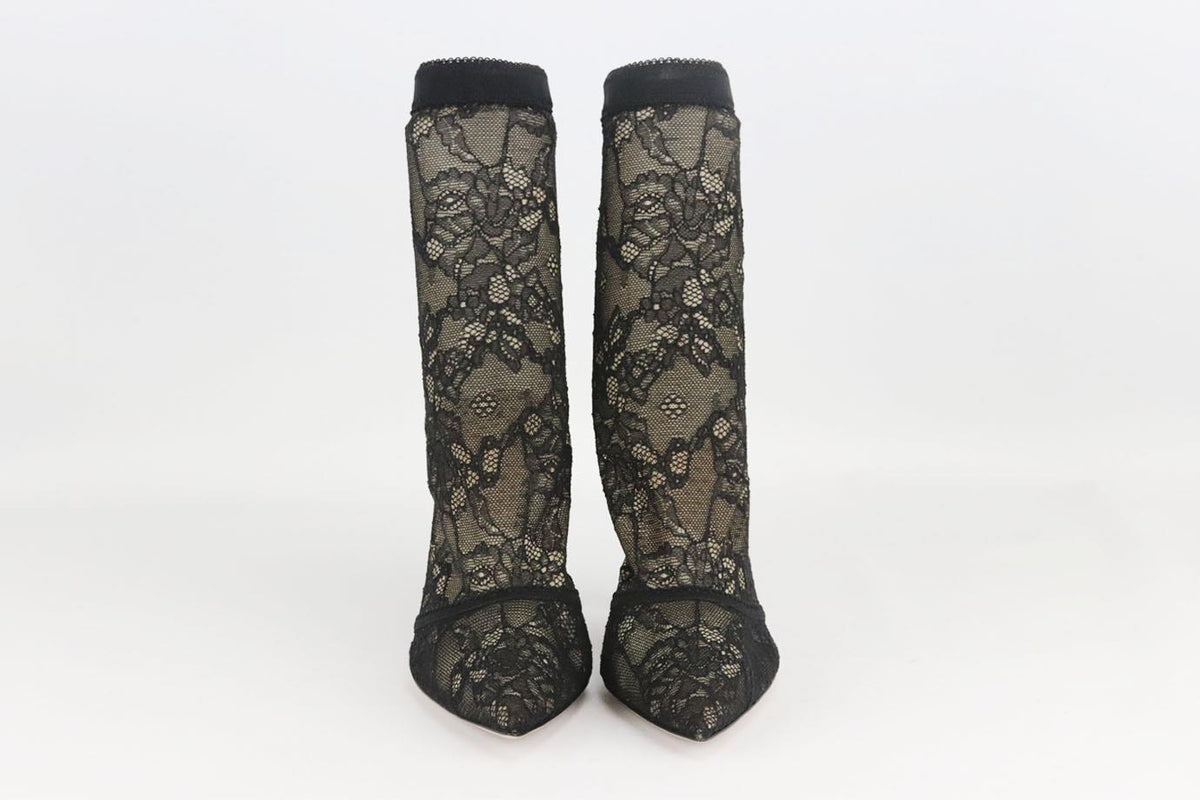 GIANVITO ROSSI STRETCH LACE AND SUEDE ANKLE BOOTS EU 38 UK 5 US 8
