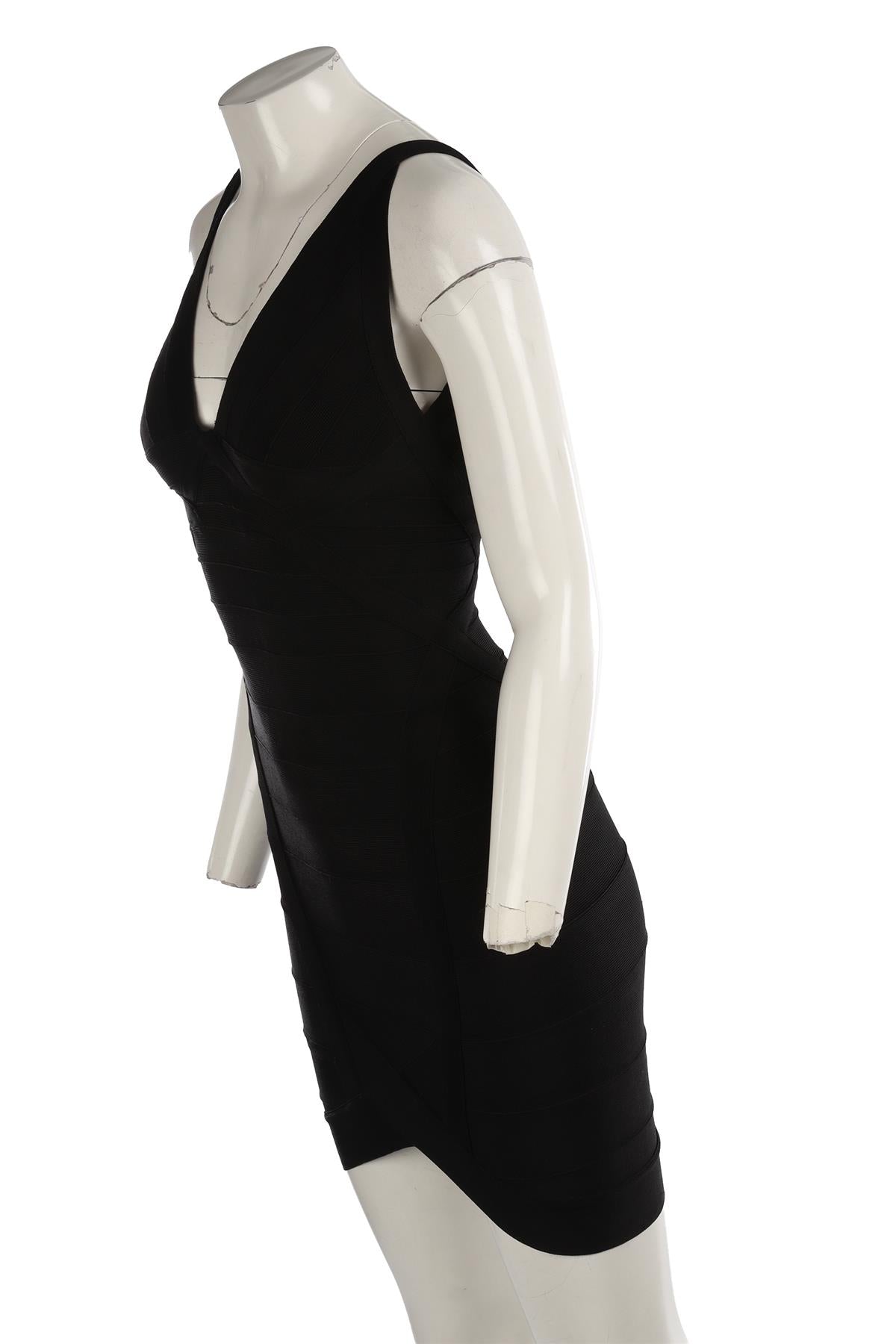 HERVE LEGER BLACK WOVEN MINI DRESS SMALL
