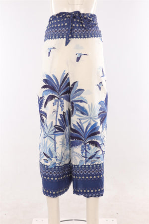 FARM RIO BLUE LINEN PANTS MEDIUM