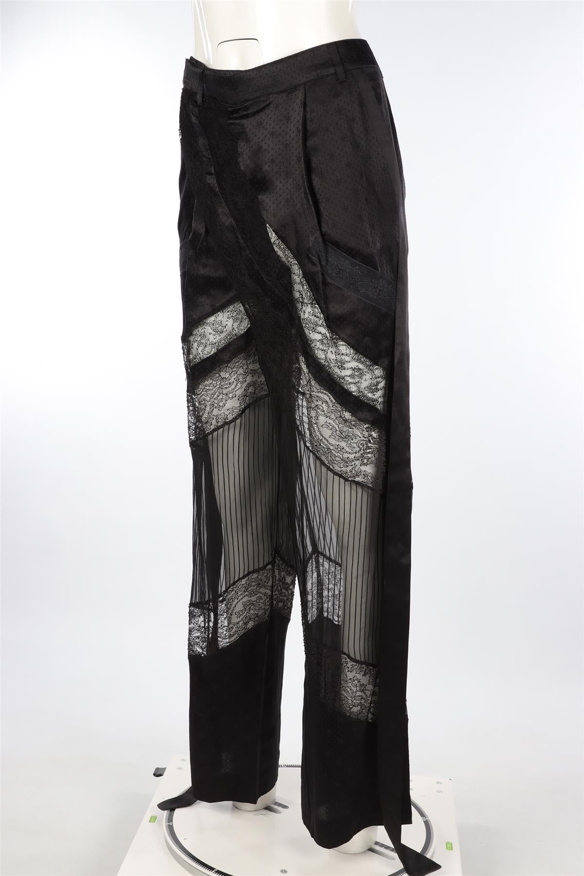 GIVENCHY BLACK SILK WIDE LEG PANTS FR 34 UK 6