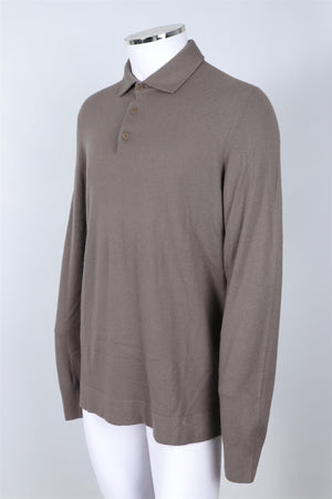 LORO PIANA KHAKI MEN'S CASHMERE POLO SWEATER IT 56 UK 46