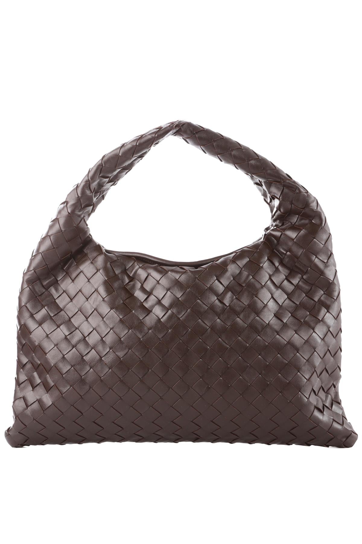 BOTTEGA VENETA BROWN HOP SMALL INTRECCIATO LEATHER TOTE BAG