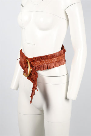 JOHANNA ORTIZ ORANGE STRAW AND LEATHER WAIST BELT LARGE