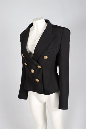 BALMAIN BLACK WOOL BLAZER FR 46 UK 18