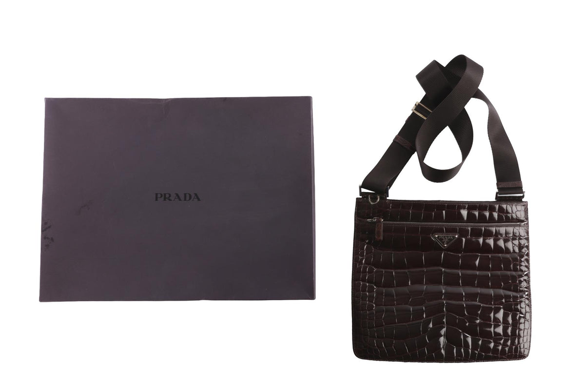 PRADA BROWN 2006 CROCODILE CROSSBODY BAG