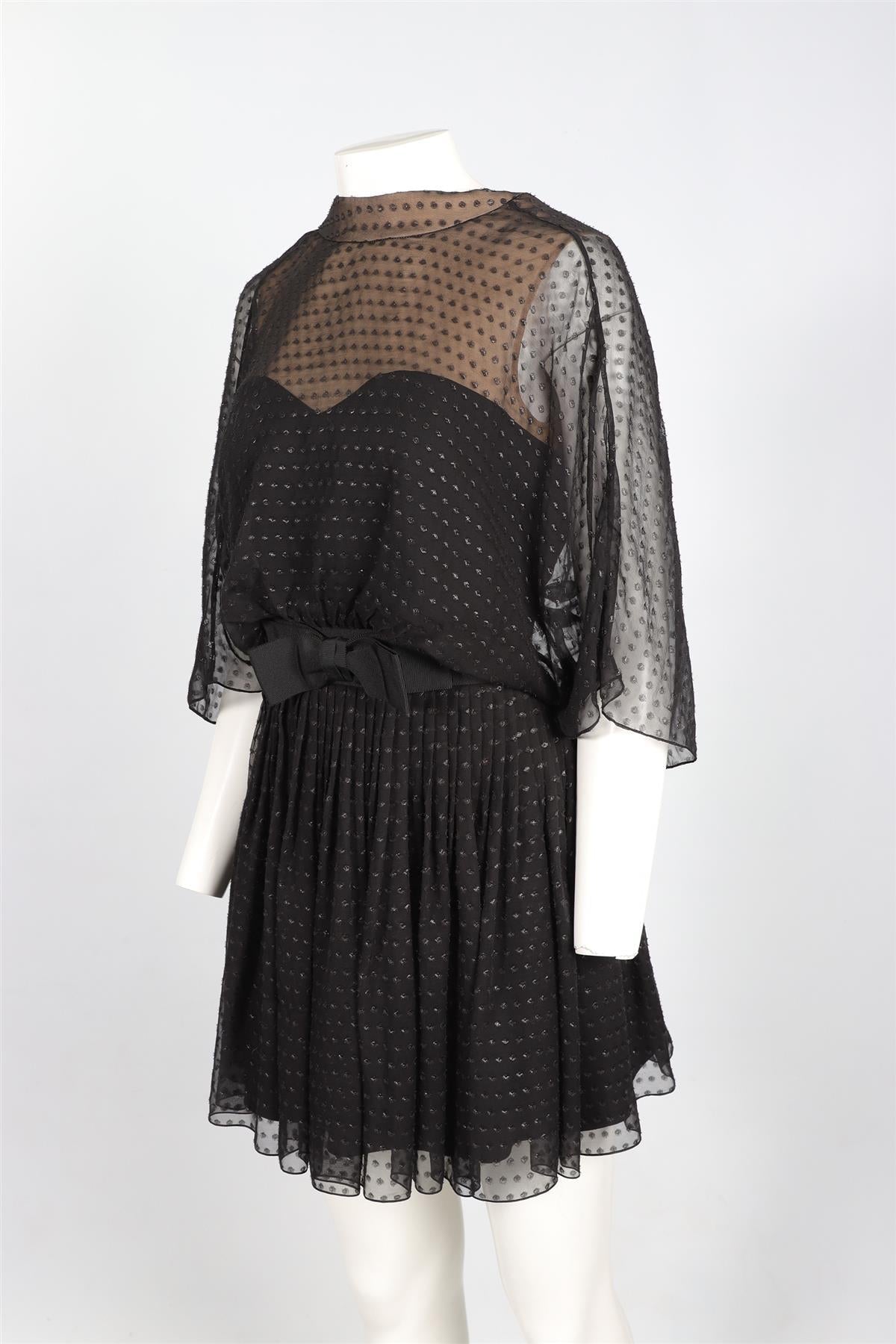 SAINT LAURENT BLACK SILK MINI DRESS FR 38 UK 10