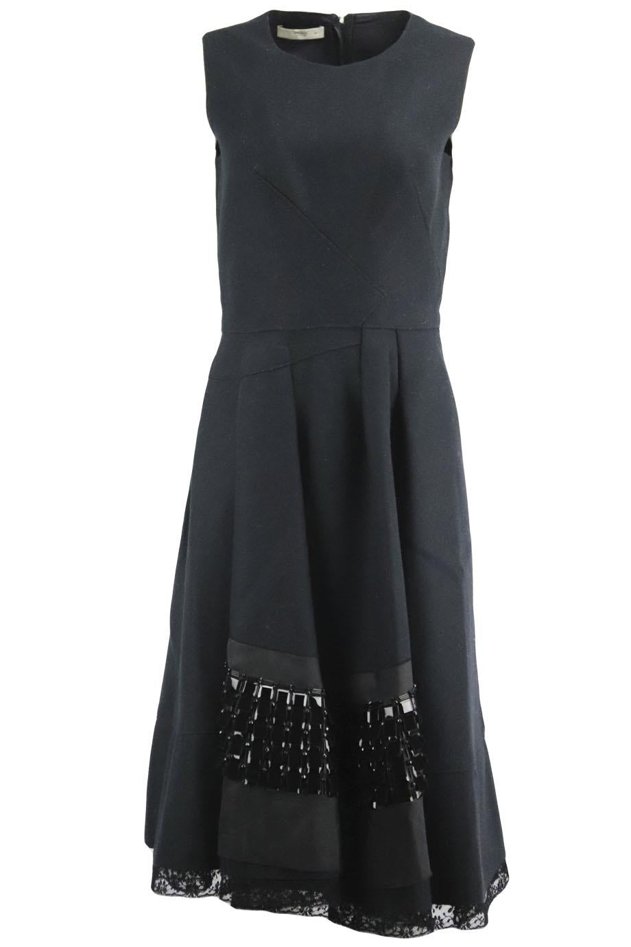 PRADA LACE TRIMMED EMBELLISHED WOOL BLEND DRESS IT 42 UK 10