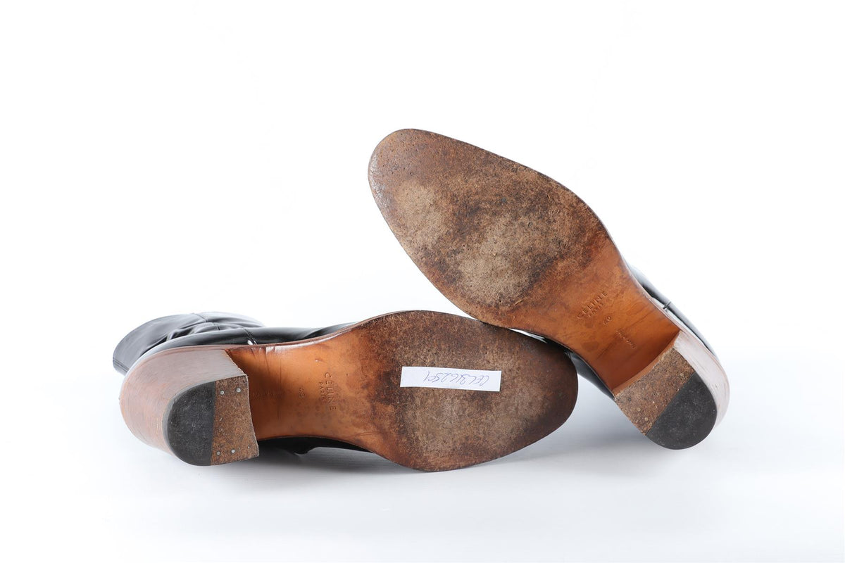 CELINE BLACK PATENT LEATHER ANKLE BOOTS EU 40 UK 7 US 10