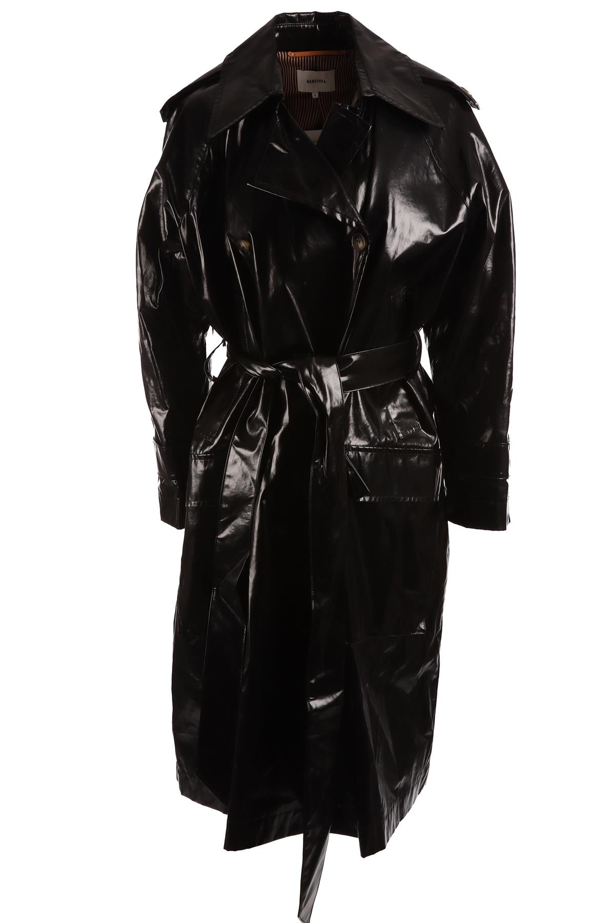 NANUSHKA BLACK VINYL TRENCH COAT SMALL
