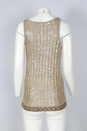 CHLOÉ BEIGE VINTAGE SEQUIN TOP FR 44 UK 16