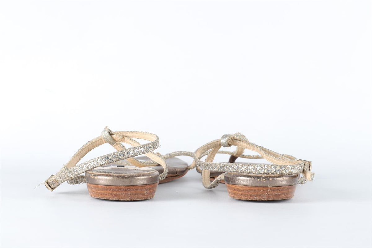 JIMMY CHOO SILVER GLITTER SANDALS EU 38.5 UK 5.5 US 8.5