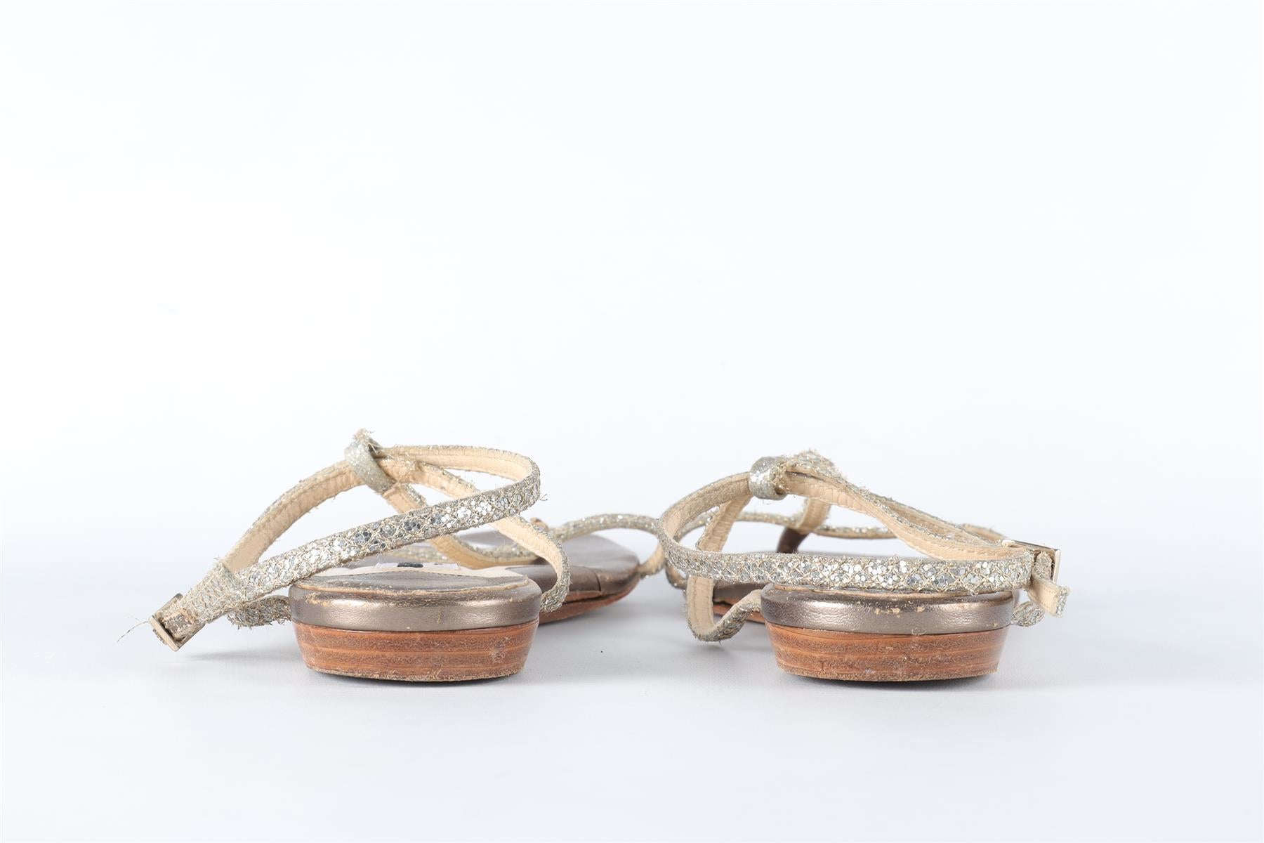 JIMMY CHOO SILVER GLITTER SANDALS EU 38.5 UK 5.5 US 8.5