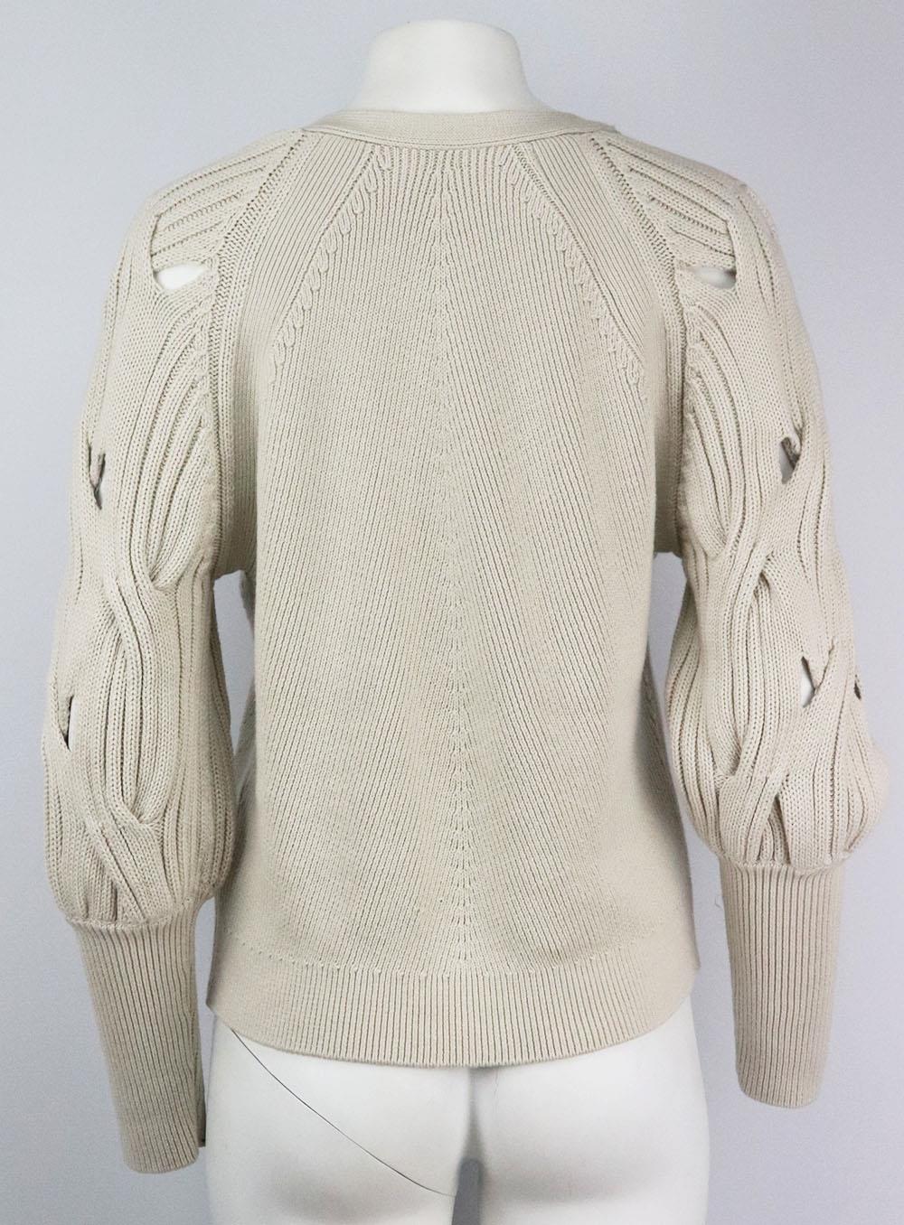 JONATHAN SIMKHAI CABLE KNIT WOOL AND COTTON BLEND CARDIGAN SMALL