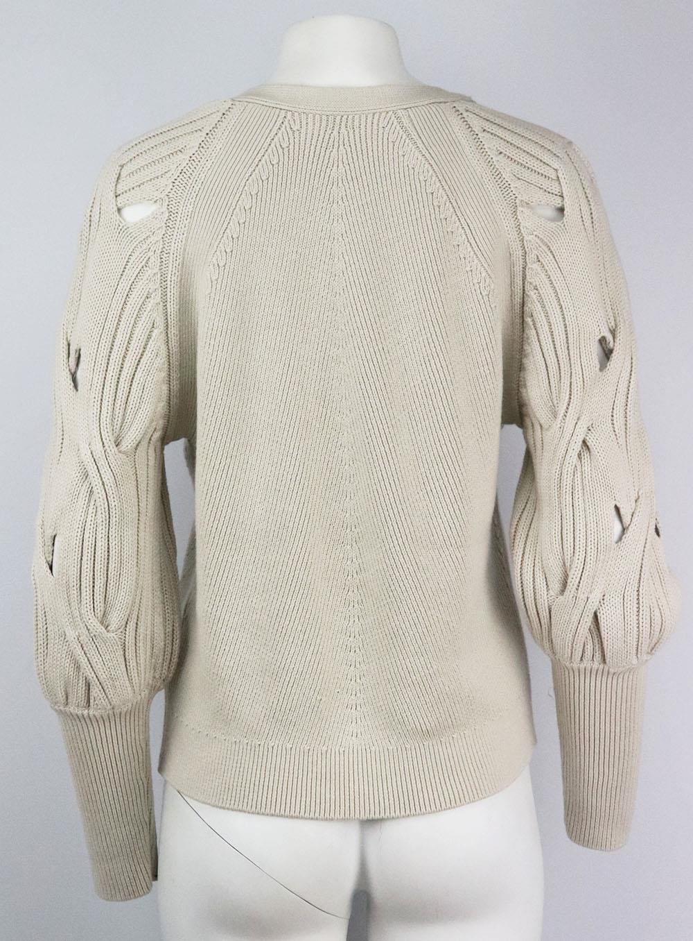 JONATHAN SIMKHAI CABLE KNIT WOOL AND COTTON BLEND CARDIGAN SMALL