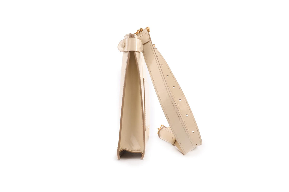 MÉTIER CREAM STOWAWAY PATENT LEATHER SHOULDER BAG