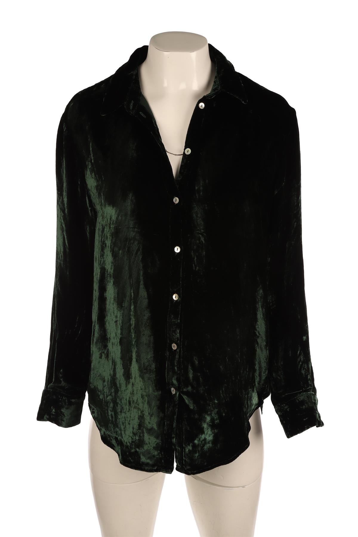 ASCENO GREEN VELVET SHIRT XSMALL