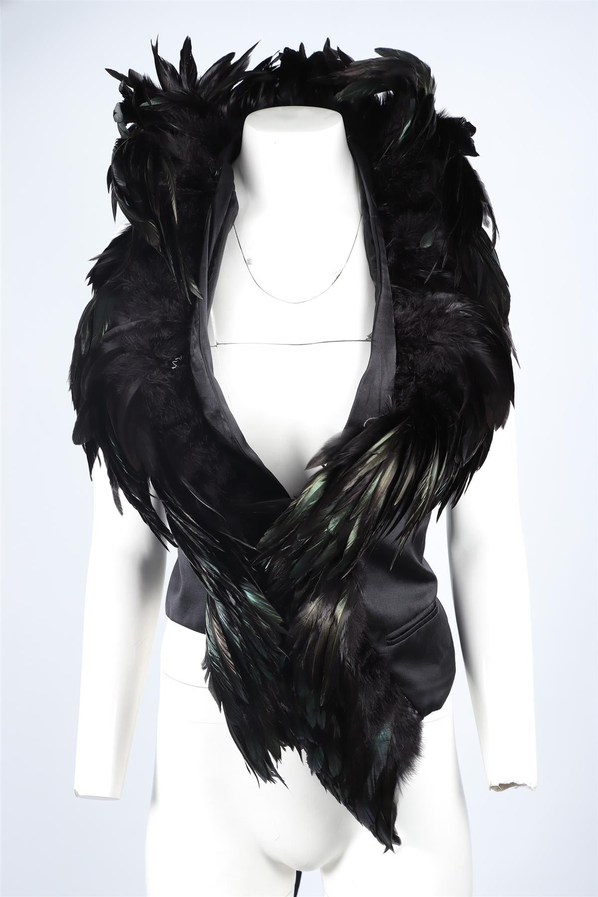 ANN DEMEULEMEESTER BLACK FEATHER WAISTCOAT IT 40 UK 8
