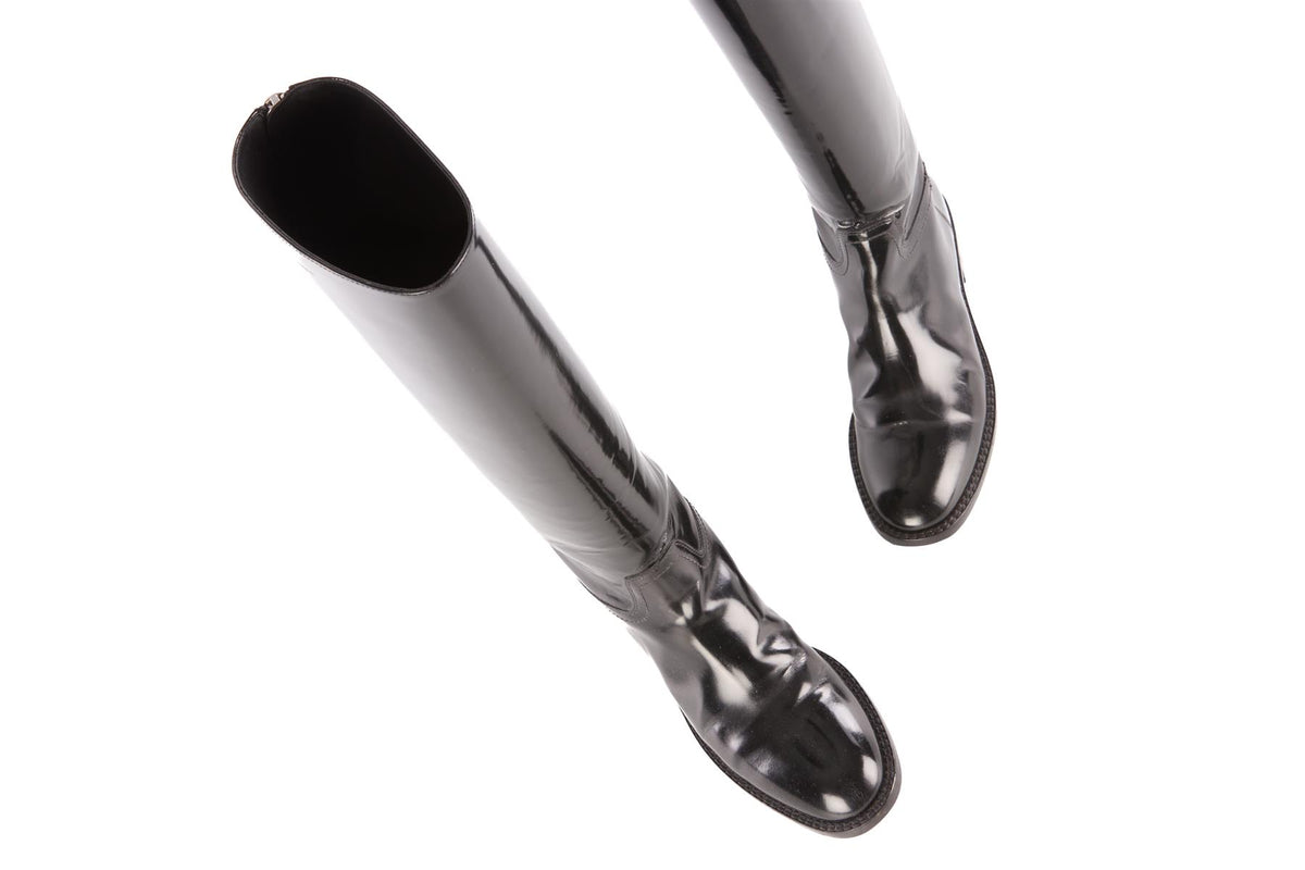 SAINT LAURENT BLACK PATENT LEATHER KNEE HIGH BOOTS EU 37 UK 4 US 7