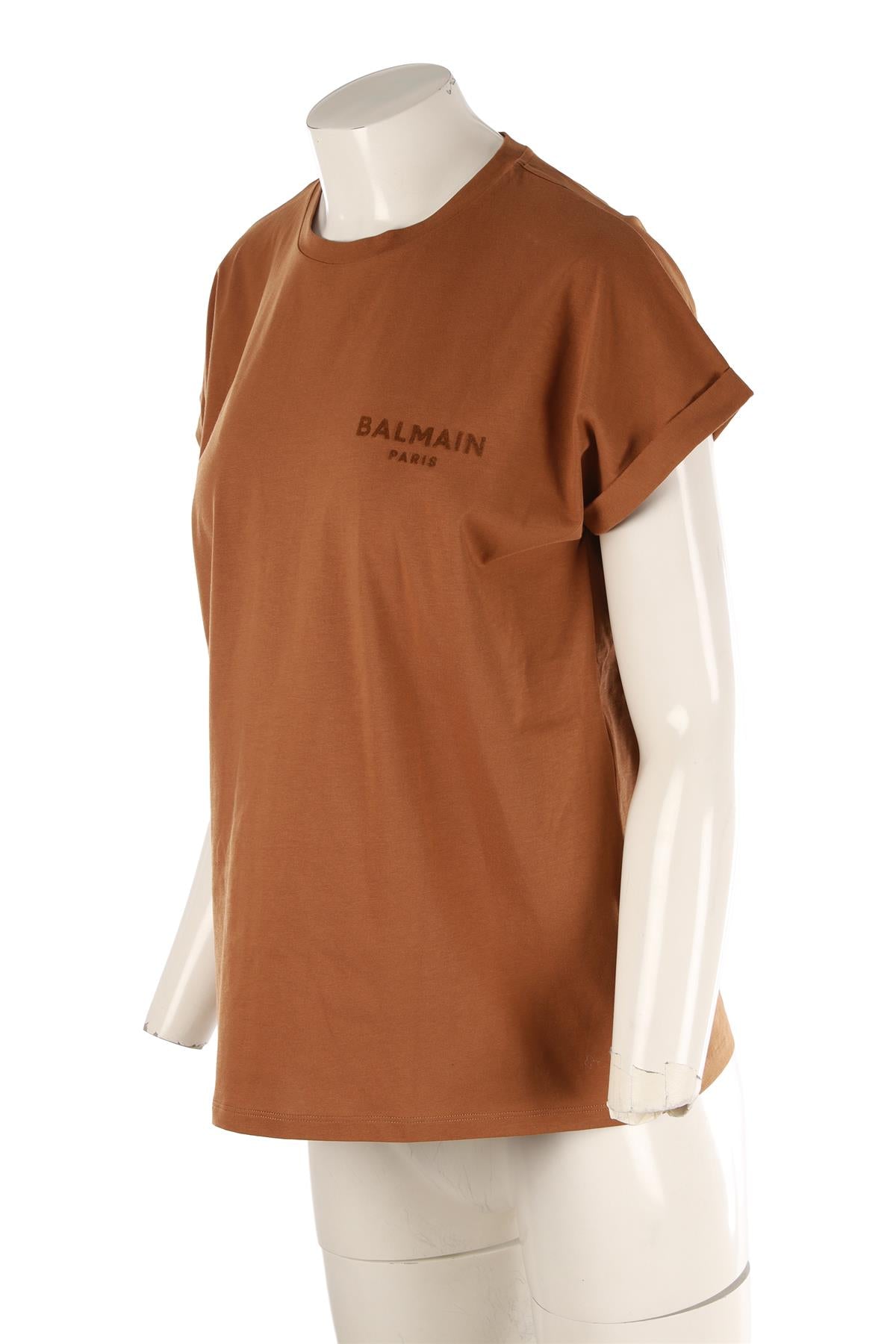 BALMAIN BROWN COTTON T-SHIRT SMALL