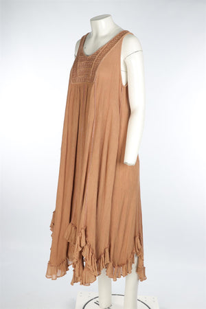 MES DEMOISELLES TAN COTTON MAXI DRESS FR 38 UK 10