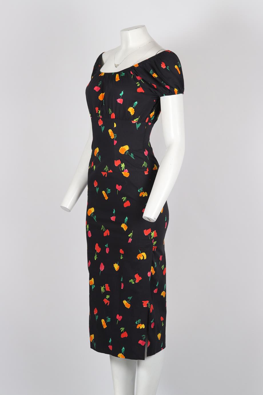 CAROLINE CONSTAS FLORAL PRINT SILK BLEND MIDI DRESS XSMALL