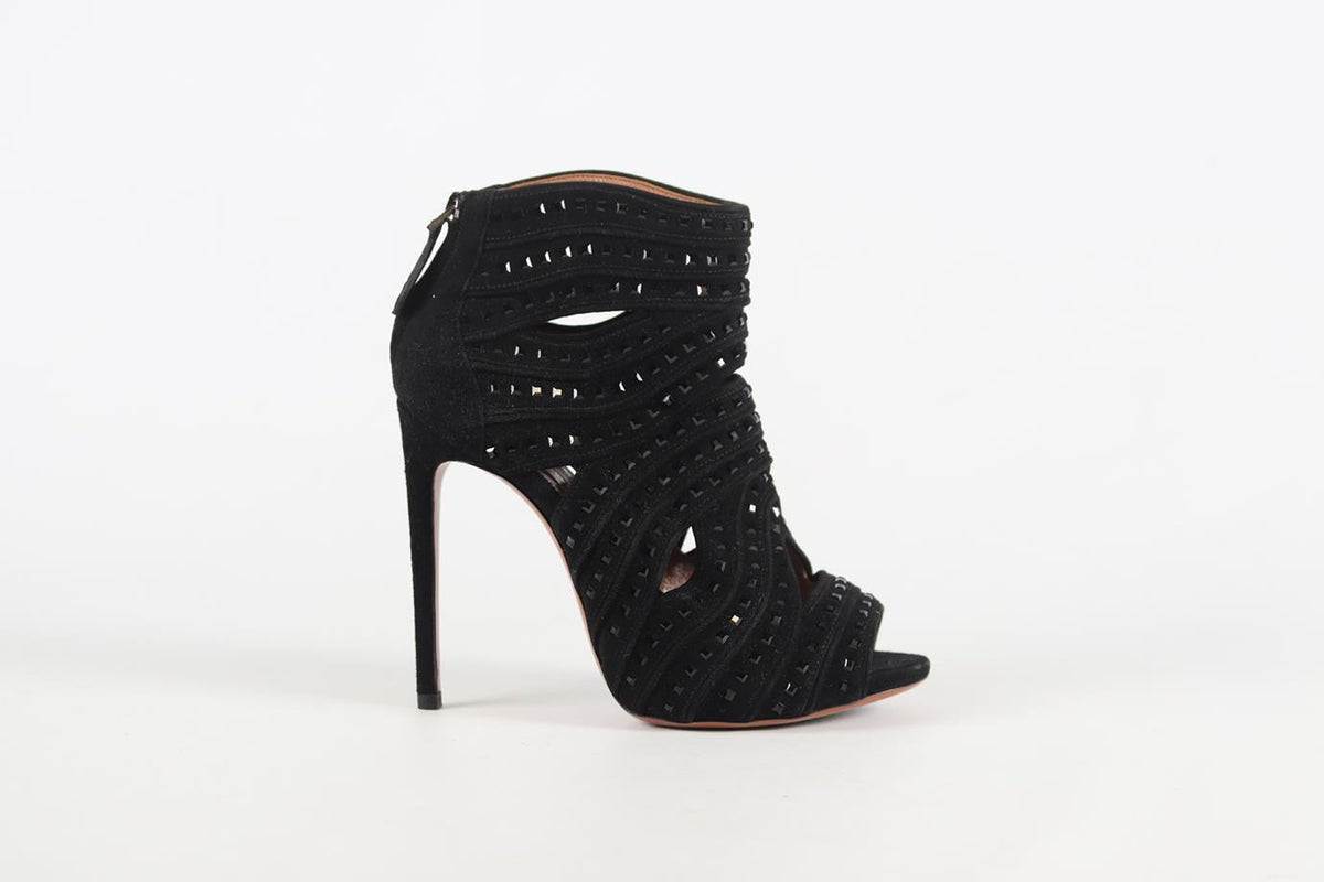 AZZEDINE ALAÏA CRYSTAL AND SUEDE ANKLE BOOTS EU 38 UK 5 US 8