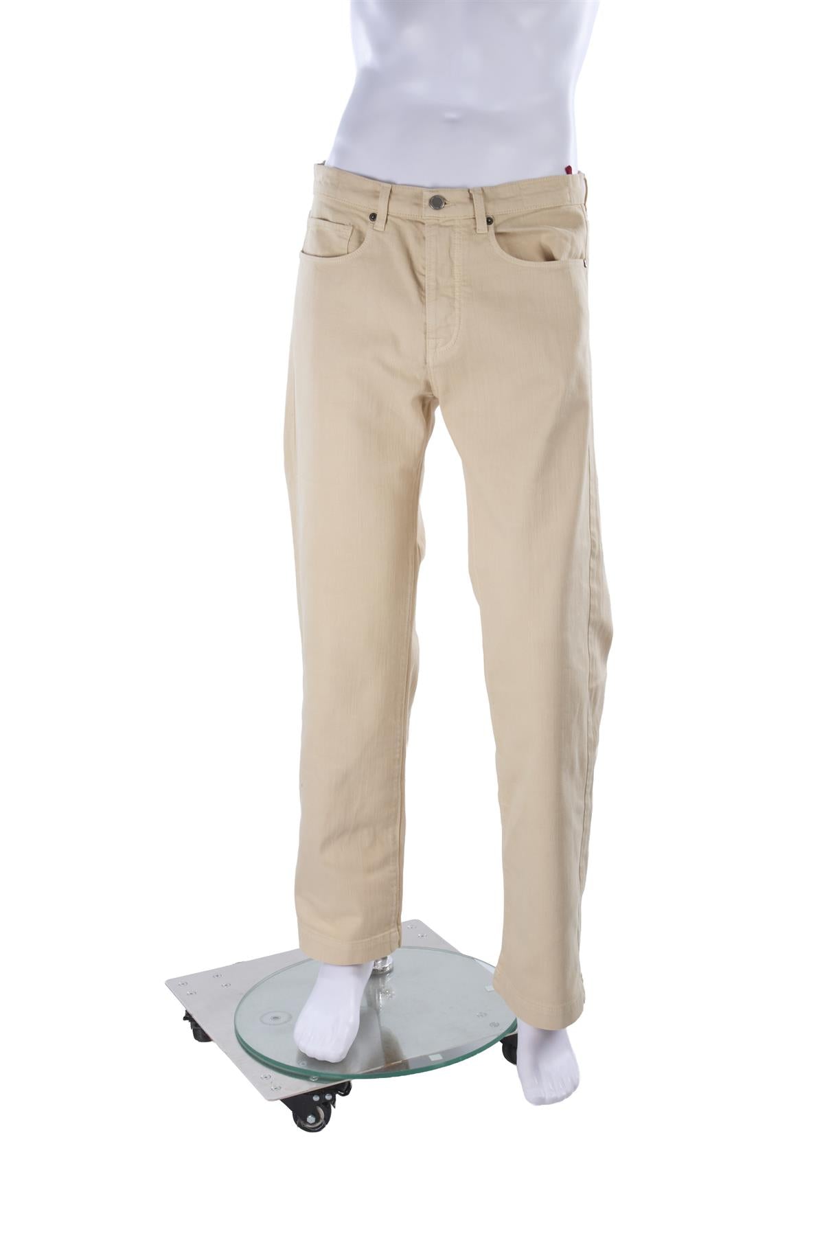BEIGE MEN'S COTTON STRAIGHT LEG PANTS