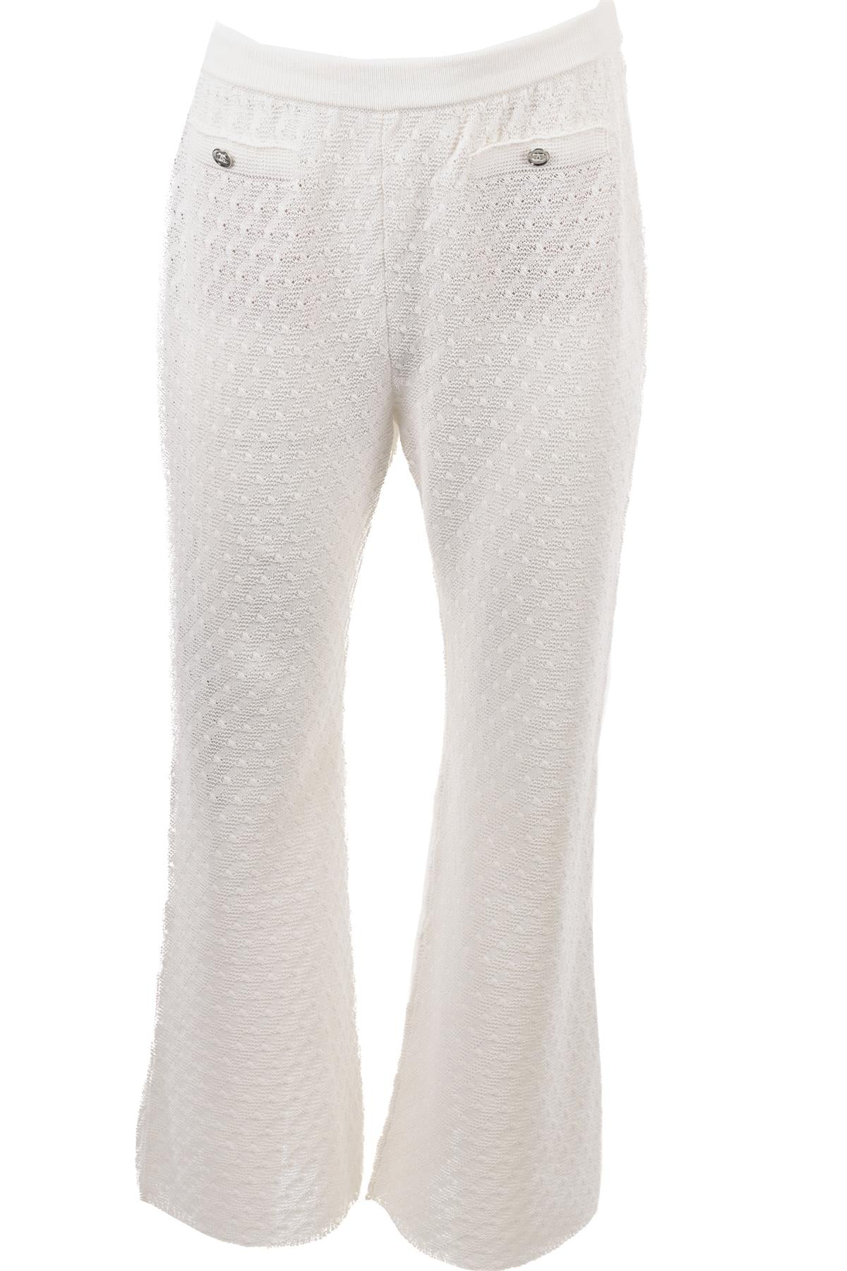 CHANEL WHITE 2023 COTTON FLARED PANTS FR 40 UK 12
