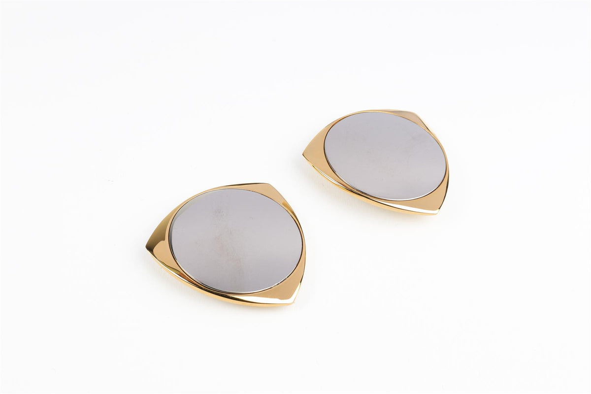 SAINT LAURENT GOLD SHIELD BRASS CLIP EARRINGS