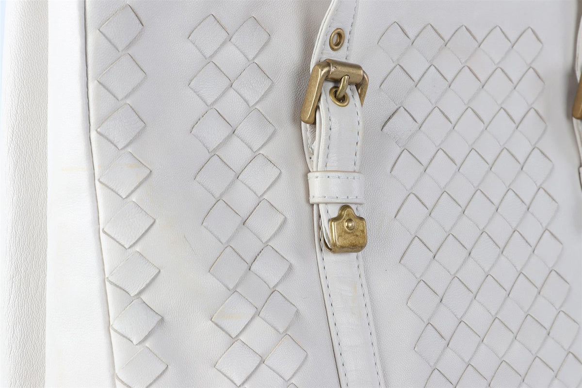 BOTTEGA VENETA ECRU INTRECCIATO LEATHER TOTE BAG