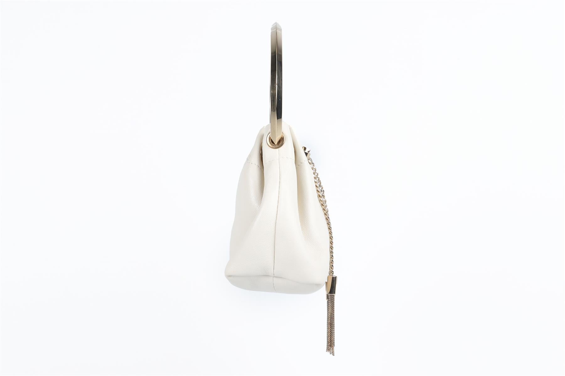 JIMMY CHOO WHITE BON BON LEATHER SHOULDER BAG
