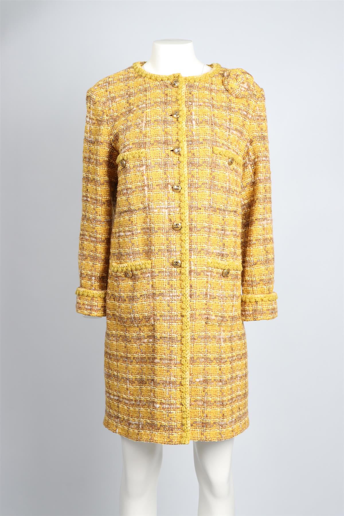CHANEL YELLOW 2024 TWEED COAT FR 46 UK 18