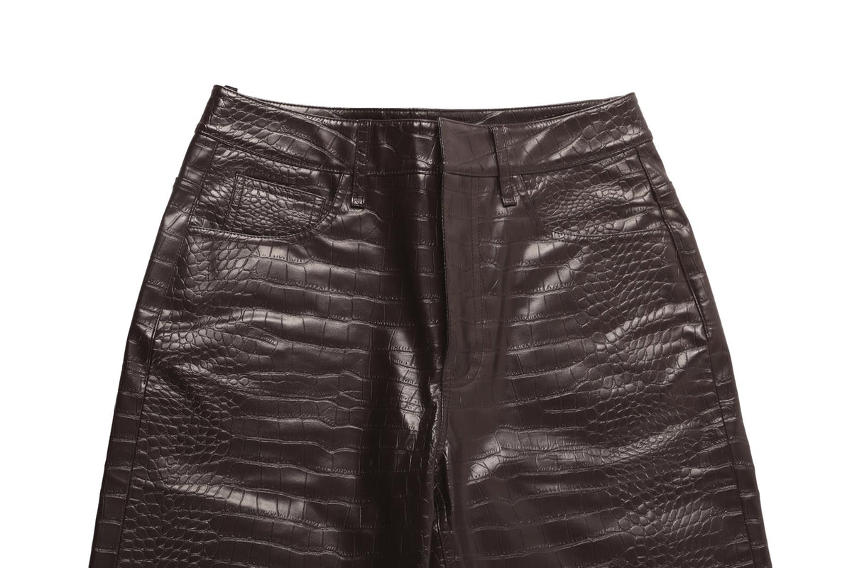 THE FRANKIE SHOP BROWN FAUX LEATHER STRAIGHT LEG PANTS SMALL