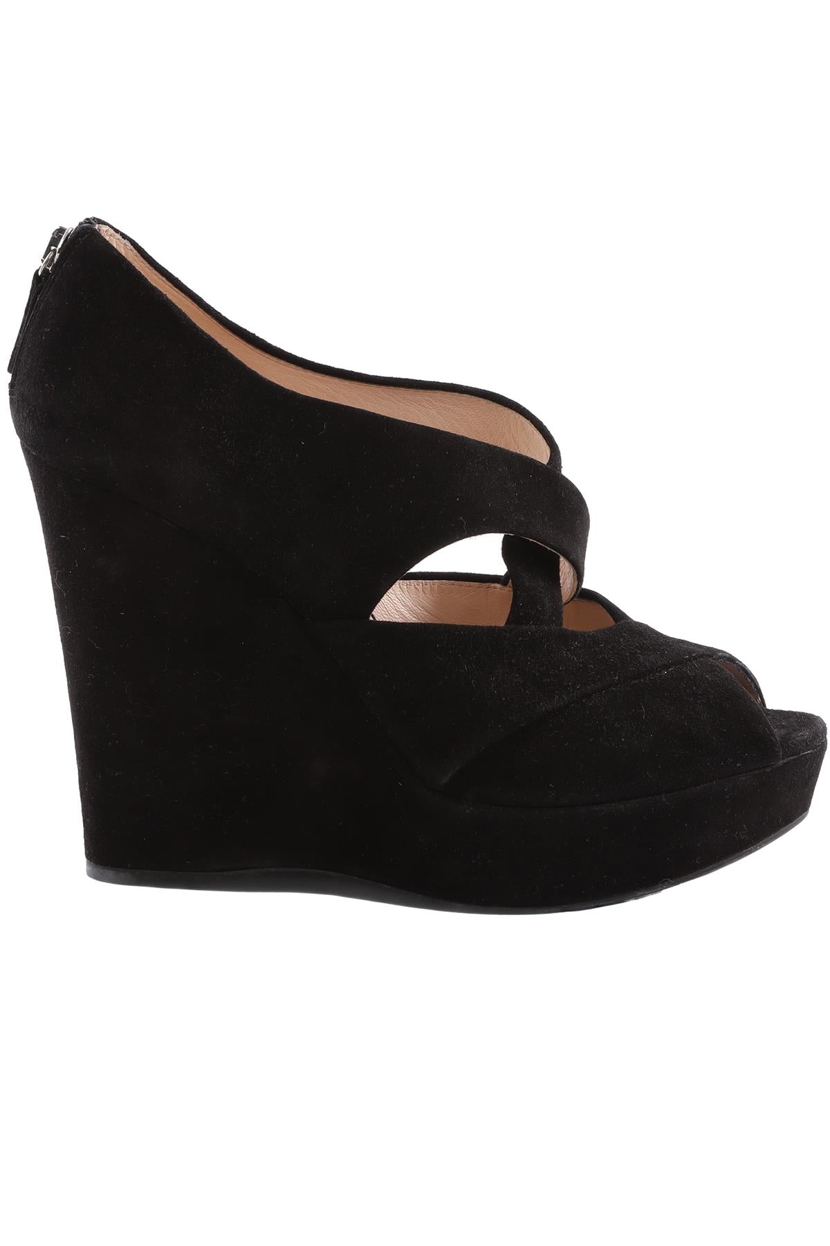 PRADA BLACK SUEDE WEDGE SANDALS EU 38