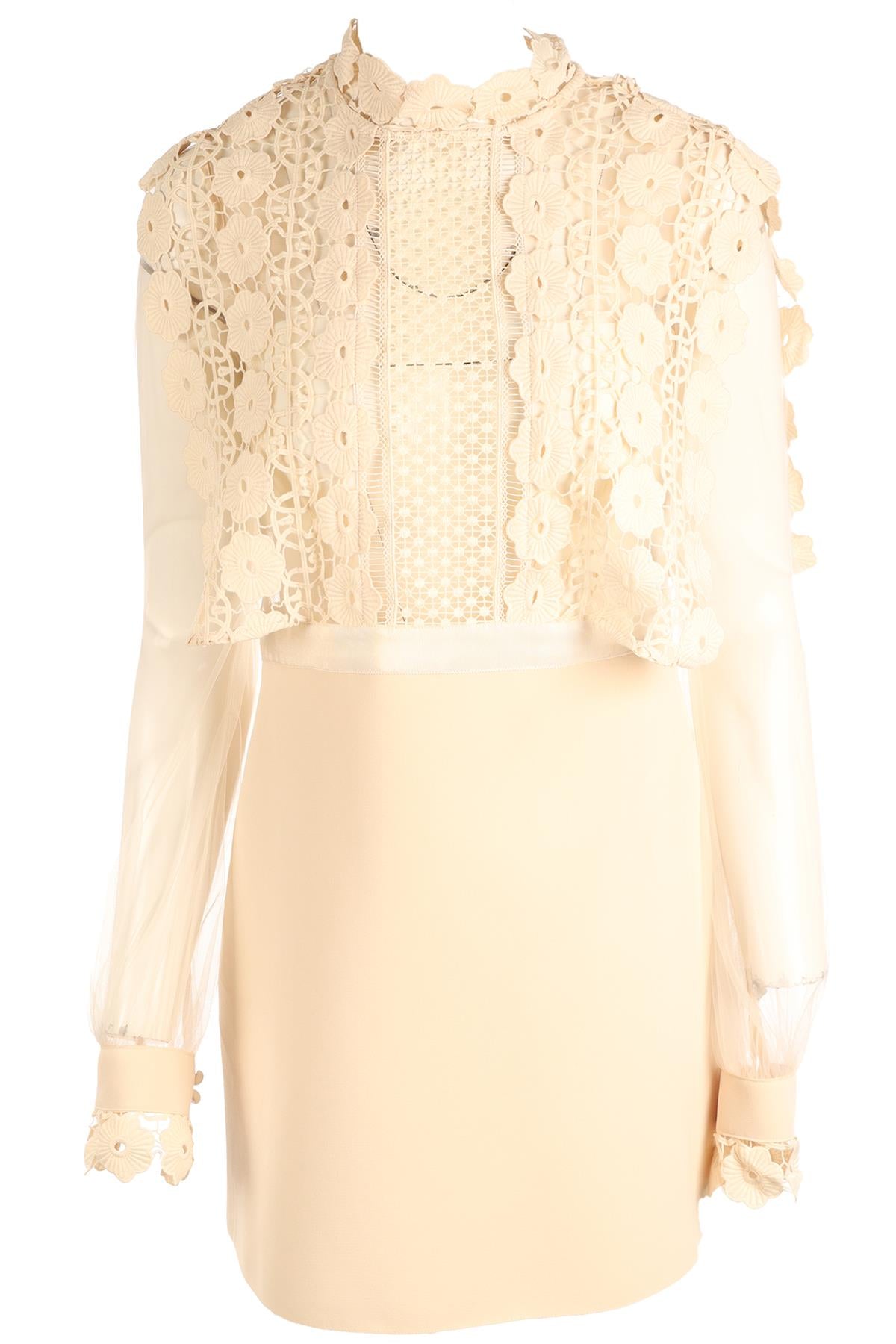 SELF-PORTRAIT CREAM CROCHET MINI DRESS UK 10