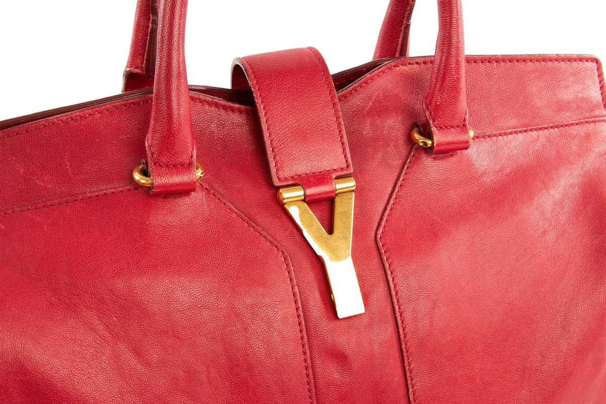 YVES SAINT LAURENT RED CABAS CHYC LEATHER TOTE BAG