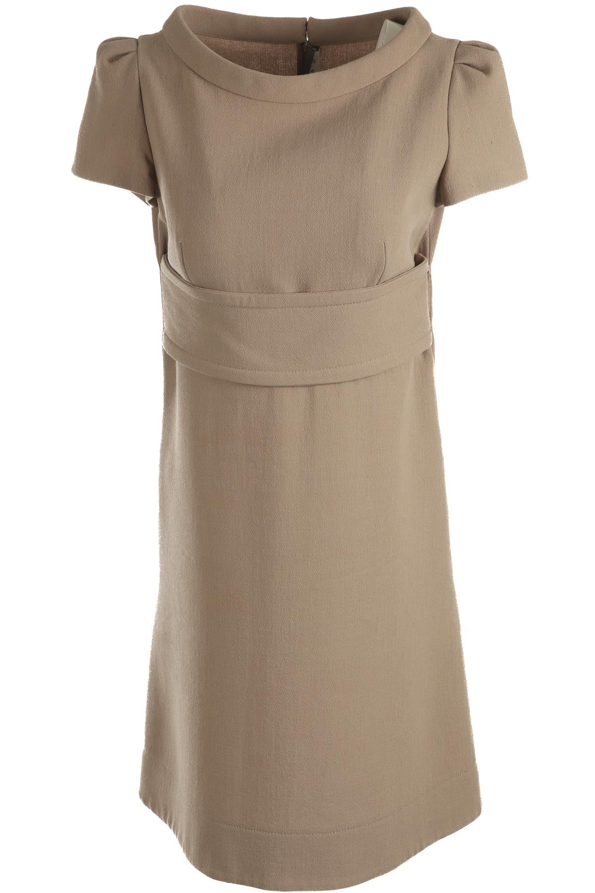 PRADA TAUPE WOOL MIDI DRESS IT 42 UK 10