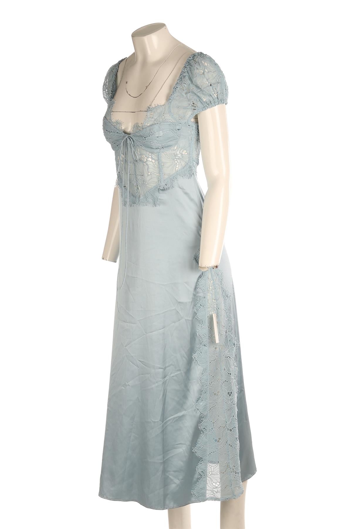 FOR LOVE & LEMONS BLUE SATIN MAXI DRESS XSMALL
