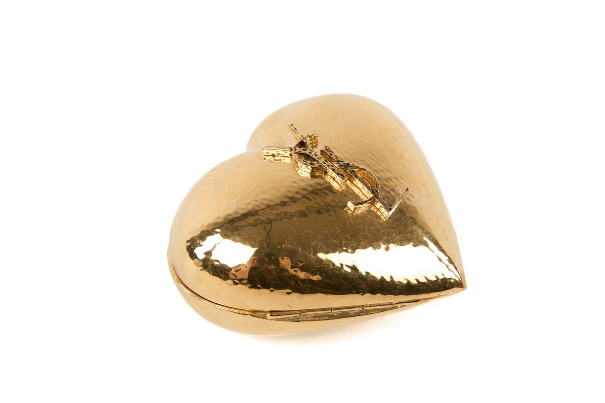 SAINT LAURENT GOLD 2026 EVENING HEART MINI BRASS CLUTCH