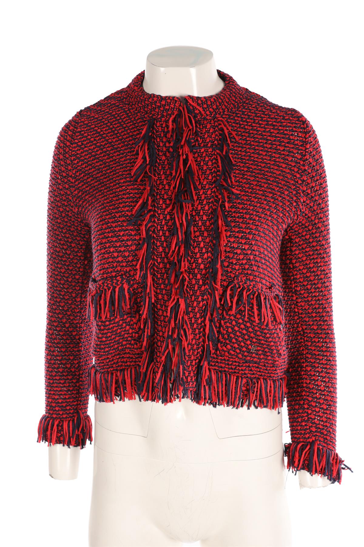 CH CAROLINA HERRERA RED KNIT JACKET SMALL