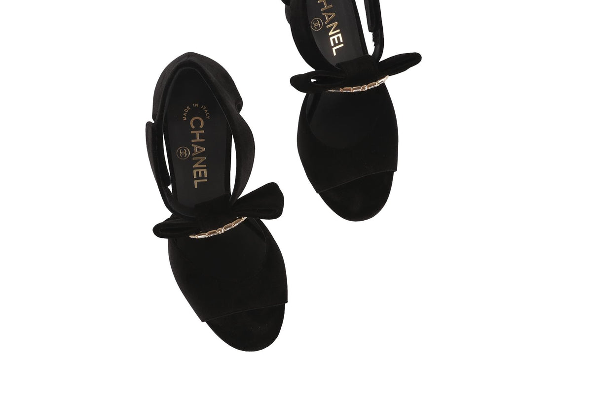 CHANEL BLACK 2024 CC VELVET SANDALS EU 36 UK 3 US 6