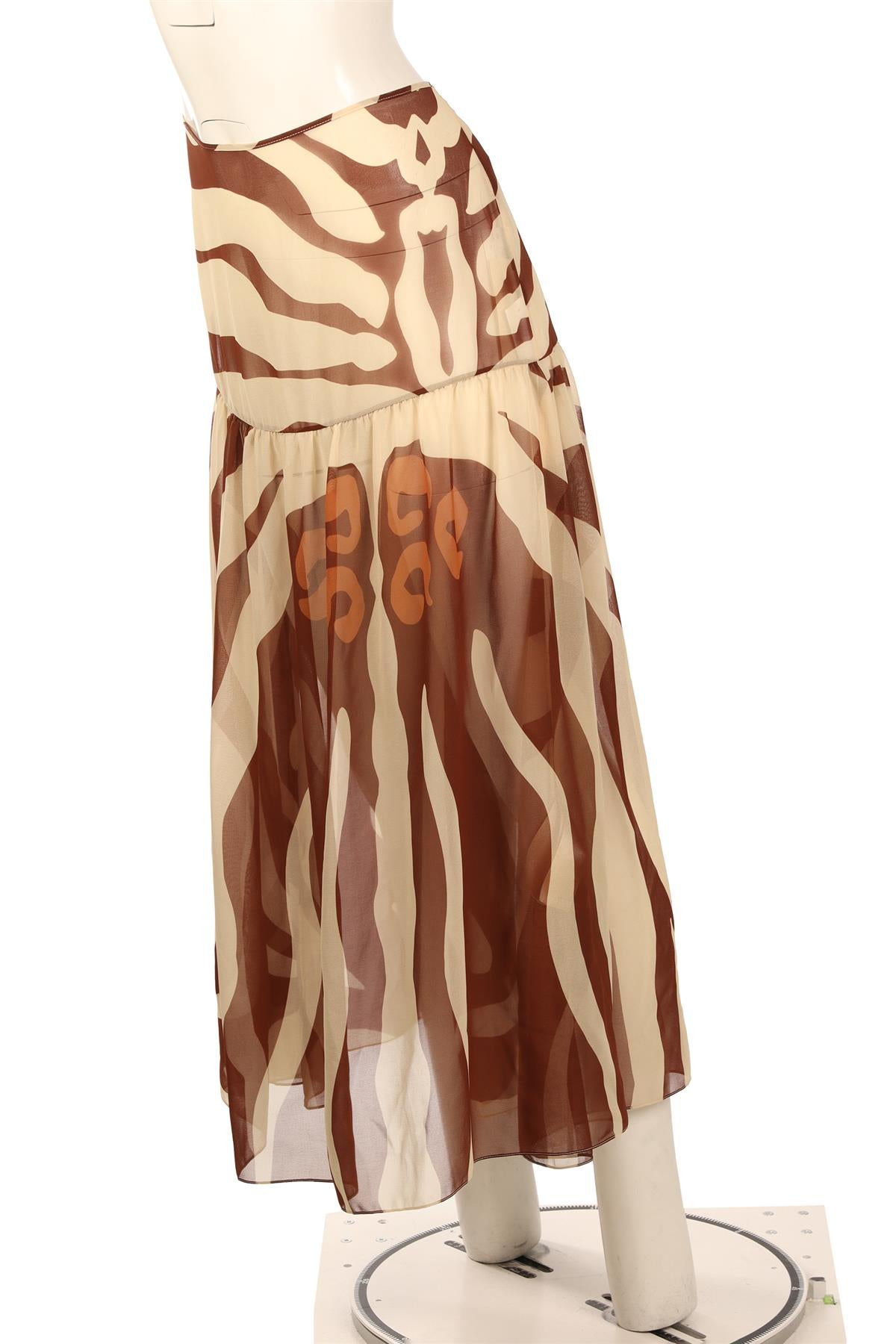 JOHANNA ORTIZ BROWN CHIFFON MIDI SKIRT UK 10
