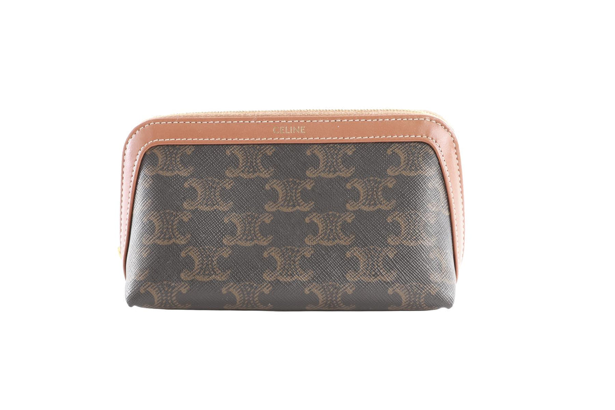 CELINE BROWN SMALL TRIOMPHE COATED CANVAS POUCH
