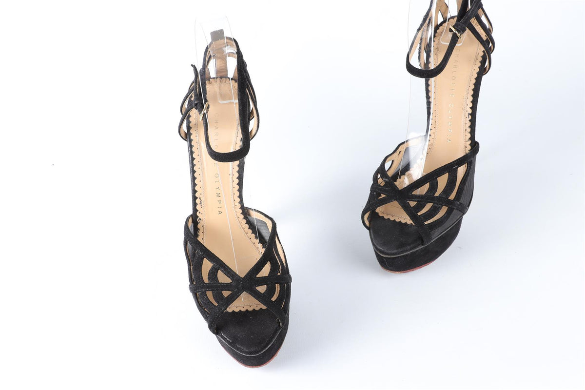 CHARLOTTE OLYMPIA BLACK SUEDE PLATFORM SANDALS EU 36 UK 3 US 6