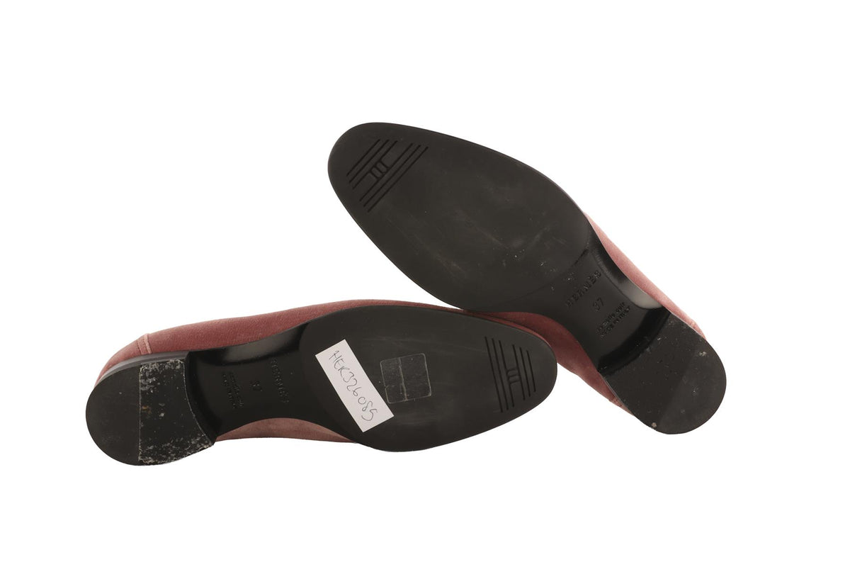 HERMÈS PINK PARIS VELVET LOAFERS EU 37 UK 4 US 7