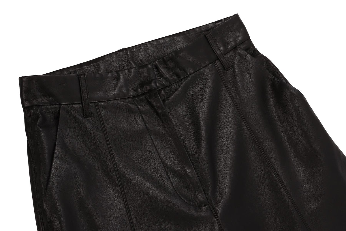 BLACK FAUX LEATHER STRAIGHT LEG PANTS