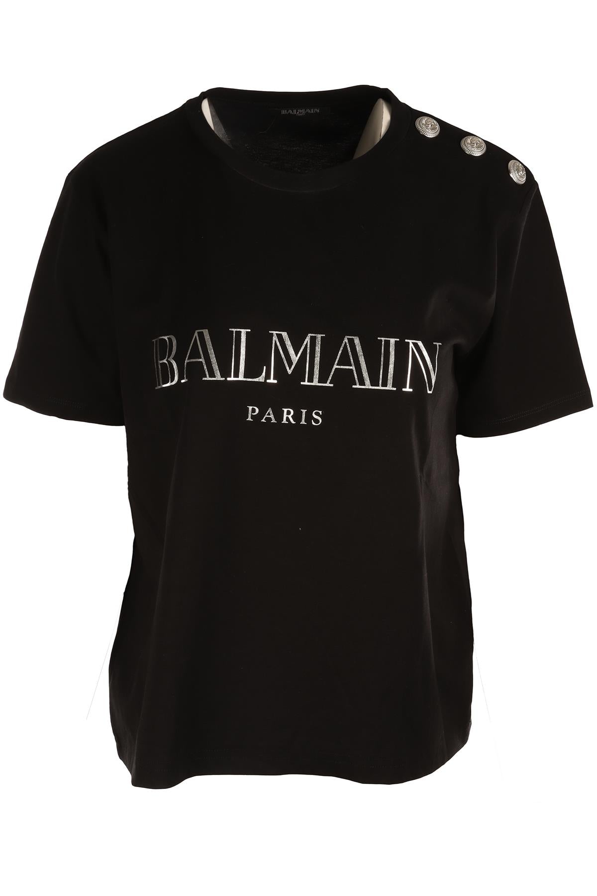 BALMAIN BLACK COTTON T-SHIRT FR 42